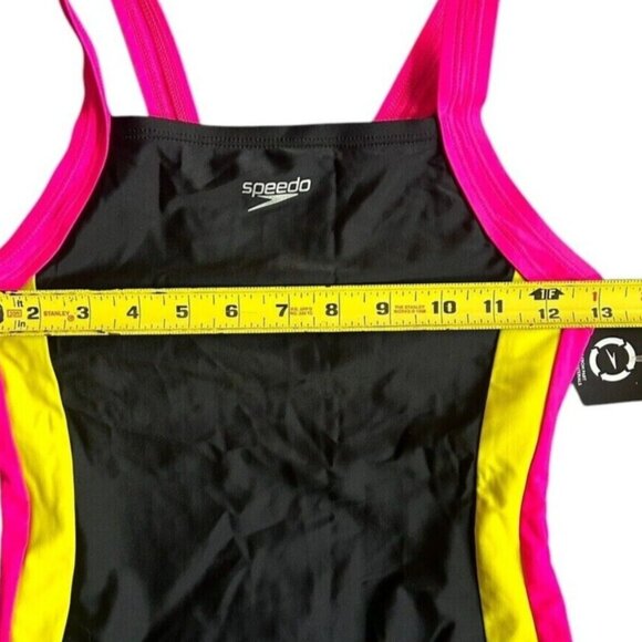 Speedo Girls Thick Strap One Piece Swimsuit Speedo Infinity Splice Black Size 10 - Picture 6 of 8